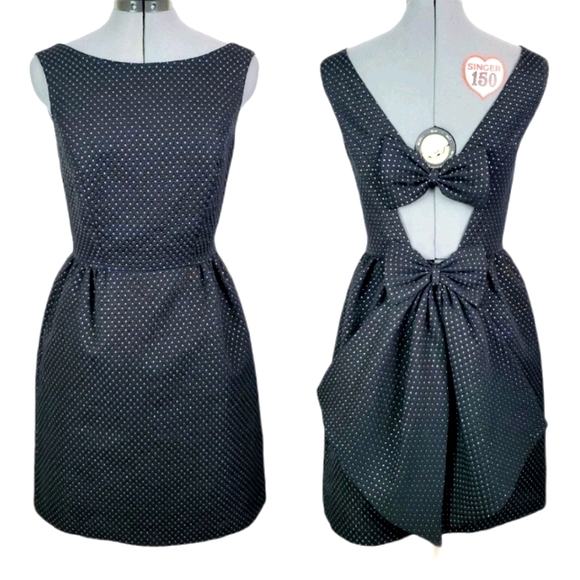 LAST CHANCE Erin Fetherston Winnie bow gold dot pocket dress 4 - Picture 1 of 10